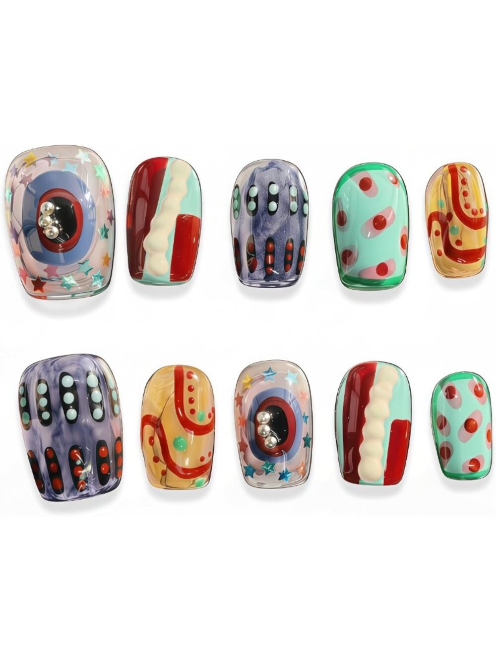 10PCS Polka Dot Press-On Nails Gift Set - Medium, All-in-One Nail Art Kit